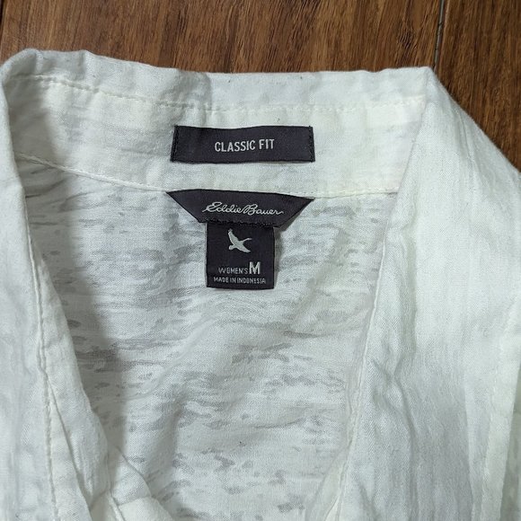 Eddie Bauer White Burnout Button Up Short Sleeve Blouse - Picture 6 of 10